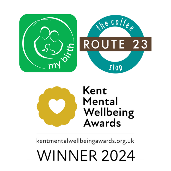 Logo confirming that My Birth Support CIC have been awarded a Kent Mental Wellbeing Award for their mental health support offered at Route 23 Coffee Stop.